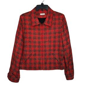 Ann May Blazer Jacket Women’s Red/Green Plaid Woven Silk Size 8